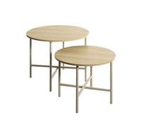 PEGANE Lot de 2 Tables Basses gigognes Rondes Coloris Effet chêne et Structure Marron - Diamètre 50/60 x Hauteur 40/48 cm