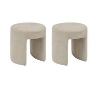 PEGANE Lot de 2 Tabourets Pouf revêtu en Tissu Beige - Longueur 38 x Profondeur 38 x Hauteur 38 cm