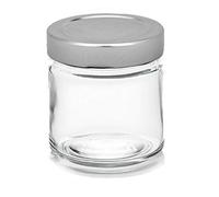 PEGANE Lot de 24 bocaux en Verre Transparent, capacité 314 ML, H77mm,Capsules argentés stérilisables 70mm incluses - IRIOS -