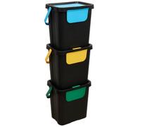 Lot de 3 poubelles de tri 3 Bacs empilables, capacité 24 l - Longueur 26,5 x largeur 38,5 x Hauteur 109 cm - -
