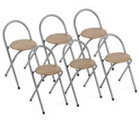PEGANE Lot de 6 tabourets Pliables avec Dossier, Chaise avec Assise Effet Bois et Structure métallique - Longueur 36 x Largeur 41 x Hauteur 67cm