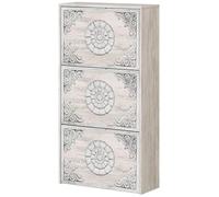 PEGANE Meuble à Chaussures avec 3 abattants Coloris chêne Gris blanchie/Impression Digitale Mandala - H113 x Longueur 60 x P22 cm