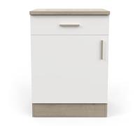 PEGANE Meuble Bas de Cuisine 1 Porte + 1 tiroir Coloris chêne kronberg, Blanc - Longueur 60 x Hauteur 85 x Profondeur 60 cm