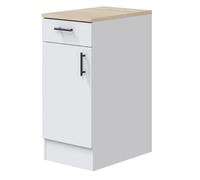 PEGANE Meuble Bas de Cuisine avec Plan de Travail, 1 Porte + 1 tiroir Coloris Blanc Brillant/chêne Canadien - Hauteur 90 x Longueur 40 x Profondeur 60 cm