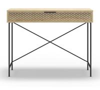 PEGANE Meuble Console, Table de Console Aspect Bois Coloris chêne et Pieds en métal Noir - Longueur 110 x Profondeur 35,50 x Hauteur 85 cm