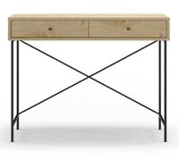 PEGANE Meuble Console, Table de Console avec 2 tiroirs Aspect Bois Coloris chêne et Pieds en métal Noir - Longueur 110 x Profondeur 35 x Hauteur 85 cm