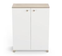 PEGANE Meuble de Rangement 2 Portes 2 étagères Couleur chêne/Blanc Mat - Largeur 79,7 x Profondeur 35,1 x Hauteur 104,2 cm