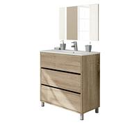 PEGANE Meuble de Salle de Bain avec 3 Portes Coloris chêne cambian - Hauteur 88 x Largeur 81,5 x Profondeur 46,5 cm