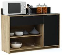 PEGANE Meuble desserte en Bois 1 Porte, 1 tiroir et 2 niches, L123 x H85 x P40 cm
