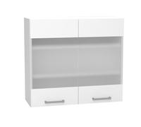 PEGANE Meuble Haut de Cuisine avec 2 Portes Coloris Blanc et Verre Gris - Longueur 80 x Profondeur 28 x Hauteur 72 cm