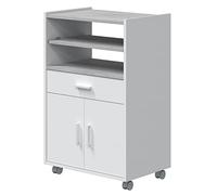 PEGANE Meuble pour Micro-Ondes sur Roulette en Bois mélaminé Blanc Effet béton - Longueur 59 x Profondeur 40 x Hauteur 92 cm