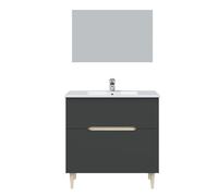PEGANE Meuble sous Vasque en Panneaux de Particules mélaminés Coloris Noir avec Miroir - Longueur 80 x Profondeur 45 x Hauteur 80 cm