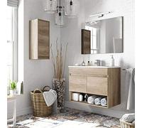 PEGANE Meuble sous-Vasque Suspendu, 2 Portes + Miroir Finition nordik - 64x80x45cm