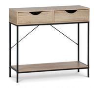 PEGANE Meuble Table Console d'entrée avec 2 tiroirs Coloris Effet Bois Naturel et Structure métallique Noire - Longueur 80 x Profondeur 30 x Hauteur 75cm