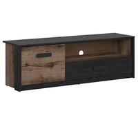 PEGANE Meuble TV avec 1 Porte et tiroir,Coloris Chêne Marron foncé/Chêne Noir - Longueur 150 x Profondeur 41 x Hauteur 49 cm