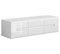 PEGANE Meuble TV avec 2 Portes et 2 tiroirs, Coloris Blanc/Blanc Haute Brillance - Longueur 150 x Profondeur 47 x Hauteur 43 cm