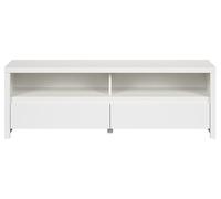 PEGANE Meuble TV avec 2 tiroirs et Une étagère, Coloris Blanc/Blanc Mat - Longueur 143,5 x Hauteur 48,5 x Profondeur 40,5 cm