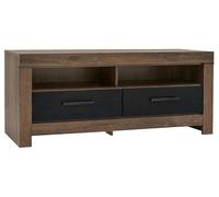 PEGANE Meuble TV avec 2 tiroirs et Une étagère, Coloris Chêne Marron foncé/Chêne Noir - Longueur 140 x Profondeur 45 x Hauteur 61 cm