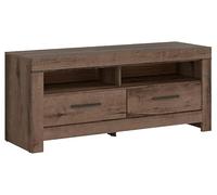 PEGANE Meuble TV avec 2 tiroirs et Une étagère, Coloris Chêne Marron foncé- Longueur 140 x Profondeur 45 x Hauteur 61 cm