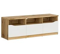 PEGANE Meuble TV avec 3 tiroirs, Coloris chêne Wotan/Blanc Brillant - Longueur 135 x Profondeur 39,5 x Hauteur 47,5 cm