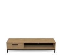 PEGANE Meuble TV avec Rangement 1 Niche 1 tiroir Couleur chêne/Noir Mat - Largeur 183 x Profondeur 44,9 x Hauteur 41,3 cm
