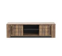 PEGANE Meuble TV avec Rangement et 2 Portes coulissantes Couleur chêne foncé/Noir - Largeur 184,5 x Profondeur 42,3 x Hauteur 52,2 cm