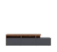 PEGANE Meuble TV Bas avec 3 tiroirs Coloris Bois et Noir Mat - Longueur 210 x Hauteur 51 x Profondeur 45 cm