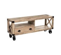 PEGANE Meuble TV en Bois de manguier et métal avec 1 tiroir - Longueur 140 x Profondeur 40 x Hauteur 58,5 cm