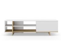 PEGANE Meuble TV, Meuble de Salon Aspect Bois avec 1 Porte et 4 niches Coloris Blanc, chêne- Longueur 160 x Profondeur 35,60 x Hauteur 44 cm