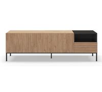 PEGANE Meuble TV, Meuble de Salon Aspect Bois avec 3 Portes et 1 tiroir, Pieds en métal Coloris Noir -Longueur 180 x Profondeur 42 x Hauteur 55 cm
