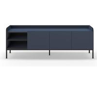 PEGANE Meuble TV, Meuble de Salon Aspect Bois Coloris Bleu, Pieds en métal Noir - Longueur 160 x Profondeur 42 x Hauteur 55 cm
