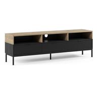 PEGANE Meuble TV, Meuble de Salon Aspect Bois Coloris chêne, Noir et Pieds en métal - Longueur 180 x Profondeur 40 x Hauteur 55 cm