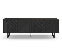 PEGANE Meuble TV, Meuble de Salon Aspect Bois Coloris Noir, Pieds en métal Noir - Longueur 161,20 x Profondeur 35 x Hauteur 55 cm
