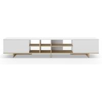 PEGANE Meuble TV, Meuble de Salon avec 2 Portes Aspect Bois Coloris Blanc, chêne - Longueur 230 x Profondeur 35,60 x Hauteur 44 cm