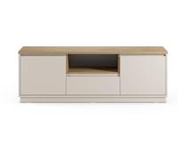 PEGANE Meuble TV, Meuble de Salon avec 2 Portes et 1 tiroir Aspect Bois Coloris Blanc, chêne - Longueur 161 x Profondeur 40 x Hauteur 55 cm
