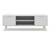 PEGANE Meuble TV, Meuble de Salon avec 2 Portes et 2 niches en pin colorisblanc/Naturel - Longueur 140 x Profondeur 40 x Hauteur 53 cm