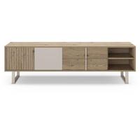PEGANE Meuble TV, Meuble de Salon avec 2 Portes et 2 tiroirs Aspect Bois Coloris chêne et métal Gris - Longueur 180 x Profondeur 40 x Hauteur 51,50 cm