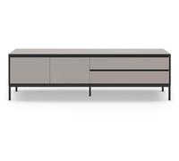 PEGANE Meuble TV, Meuble de Salon avec 2 Portes et 2 tiroirs Aspect Bois Coloris crème et Pieds en métal Noir - Longueur 180 x Profondeur 40 x Hauteur 55 cm