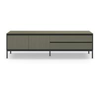 PEGANE Meuble TV, Meuble de Salon avec 2 Portes et 2 tiroirs Aspect Bois Coloris Vert et Pieds en métal Noir - Longueur 180 x Profondeur 40 x Hauteur 55 cm