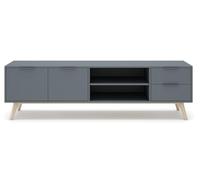 PEGANE Meuble TV, Meuble de Salon avec 2 Portes et 2 tiroirs Aspect Bois Coloris Vert Kaki, Pieds en pin Coloris Blanc ciré - Longueur 180 x Profondeur 40 x Hauteur 53 cm