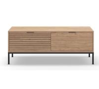 PEGANE Meuble TV, Meuble de Salon avec 2 tiroirs Aspect Bois Coloris Naturel, Pieds en métal Coloris Noir - Longueur 120 x Profondeur 40 x Hauteur 48 cm