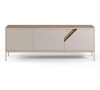 PEGANE Meuble TV, Meuble de Salon avec 3 Portes Aspect Bois Coloris chêne, crème - Longueur 150 x Profondeur 35 x Hauteur 55 cm