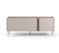 PEGANE Meuble TV, Meuble de Salon avec 3 Portes Aspect Bois Coloris crème, chêne et Pieds en métal - Longueur 140 x Profondeur 35 x Hauteur 53 cm