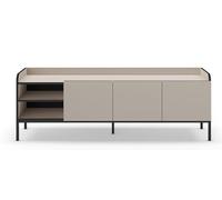 PEGANE Meuble TV, Meuble de Salon avec 3 Portes Aspect Bois Coloris crème, Pieds en métal Noir - Longueur 160 x Profondeur 42 x Hauteur 55 cm