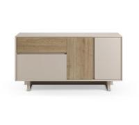 PEGANE Meuble TV, Meuble de Salon avec 3 Portes et 1 tiroir Aspect Bois Coloris chêne -Longueur 146 x Profondeur 45 x Hauteur 76,50 cm