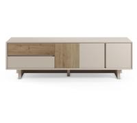 PEGANE Meuble TV, Meuble de Salon avec 3 Portes et 2 tiroirs Aspect Bois Coloris chêne, Blanc - Longueur 180 x Profondeur 45 x Hauteur 55,30 cm