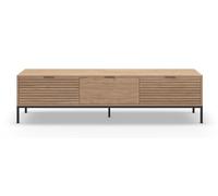 PEGANE Meuble TV, Meuble de Salon avec 3 tiroirs Aspect Bois Coloris Naturel, Pieds en métal Coloris Noir - Longueur 180 x Profondeur 40 x Hauteur 48 cm
