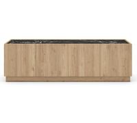 PEGANE Meuble TV, Meuble de Salon avec 4 Portes Aspect Bois Coloris Naturel et Effet marbre Noir - Longueur 160 x Profondeur 41,8 x Hauteur 48 cm