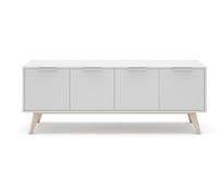 PEGANE Meuble TV, Meuble de Salon avec 4 Portes en pin Coloris Blanc/Naturel - Longueur 140 x Profondeur 40 x Hauteur 53 cm