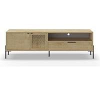PEGANE Meuble TV, Meuble de Salon rectangulaire Aspect Bois Coloris chêne et métal Coloris Noir - Longueur 164 x Profondeur 35 x Hauteur 50,50 cm